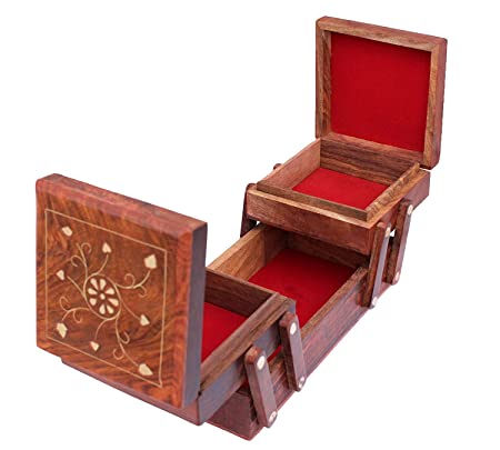 Handcrafted double layer wooden jewe;ry box