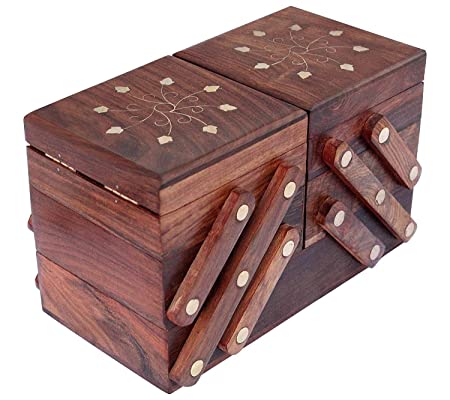 Handcrafted double layer wooden jewe;ry box