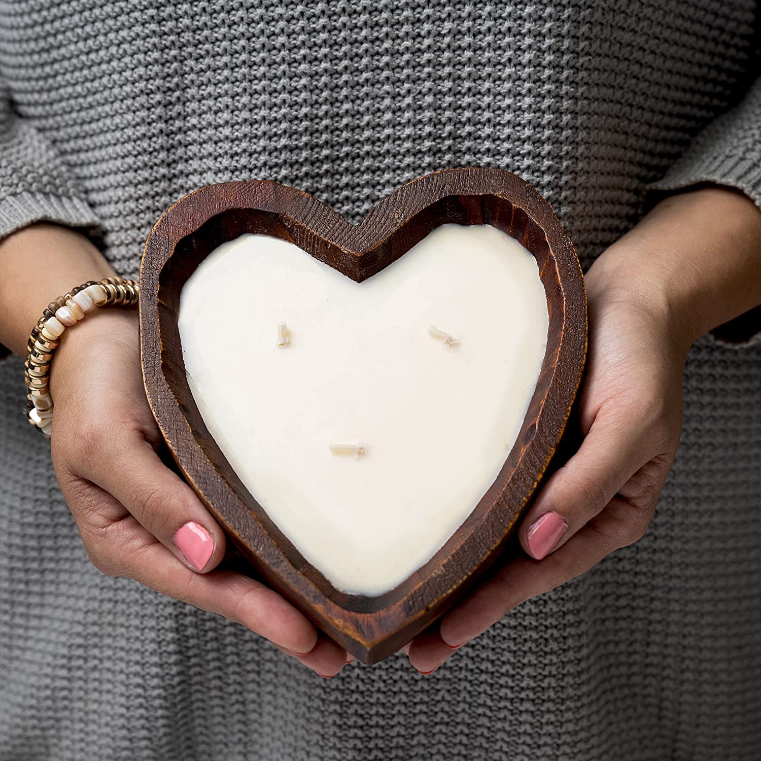 MWC-06 Heart Dough Bowl Candle | Heart Candles: Three Wick Candle in Heart Shaped Candle | White Hearts Dough Bowl Candles