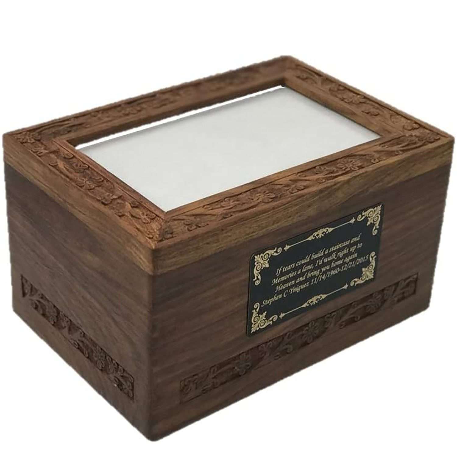 Large Wooden Funeral Cremation Urn Box | Photo Cremation Urn Boxes with Custom Engraving