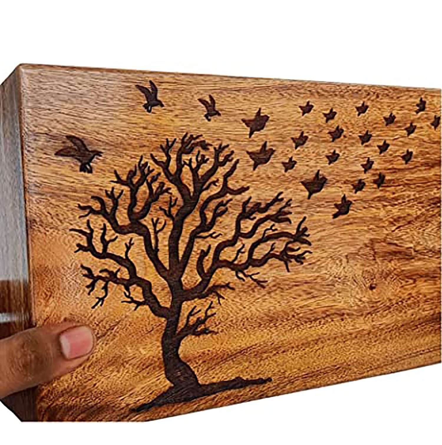 Handcrafted Cremation Urn Box for Human Ashes | Large Wooden Urn Box