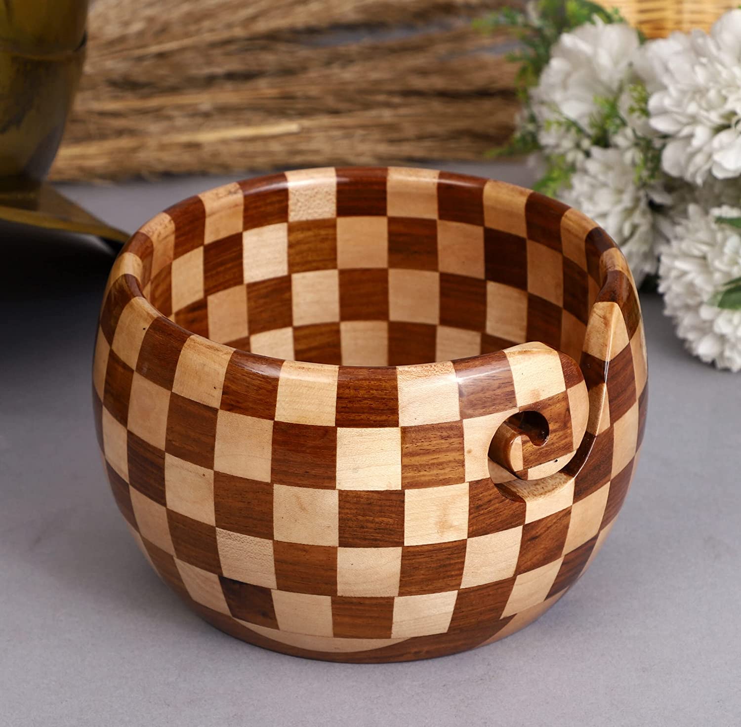 Natural Handcrafted Yarn Bowl for Knitting | Premium Wood Bowl for Yarn with Gorgeous Pattern | Knitting & Crochet Accessories , Home decor ideas