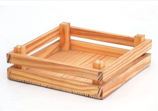 Handcrafted Wooden Square Serving Tray for Breakfast Table Décor (Brown)
