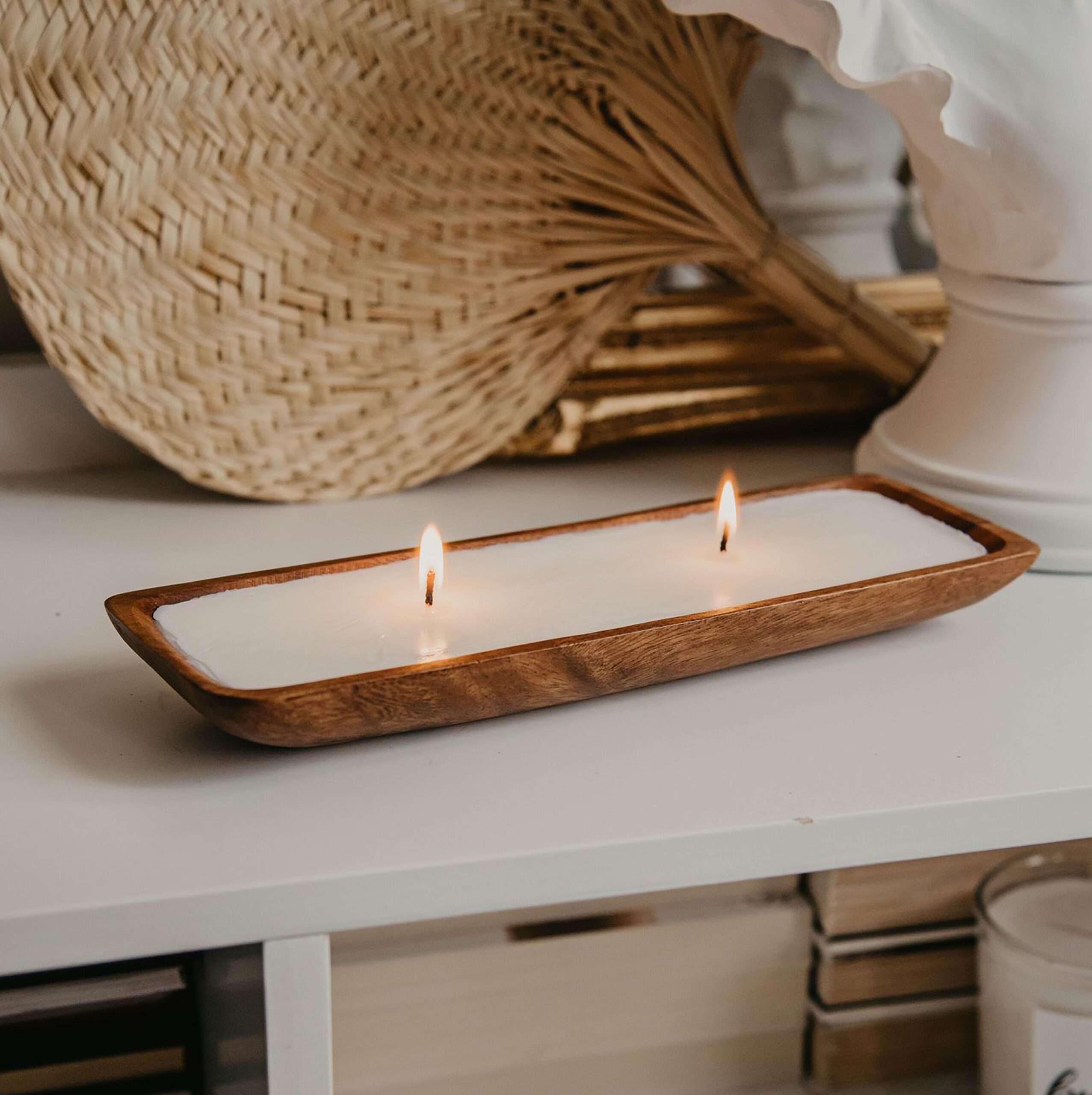 MWC-18 Wooden Dough Bowl Candle 12 inch | Handcrafted Premium Dough Candle Bowl for Home Decor