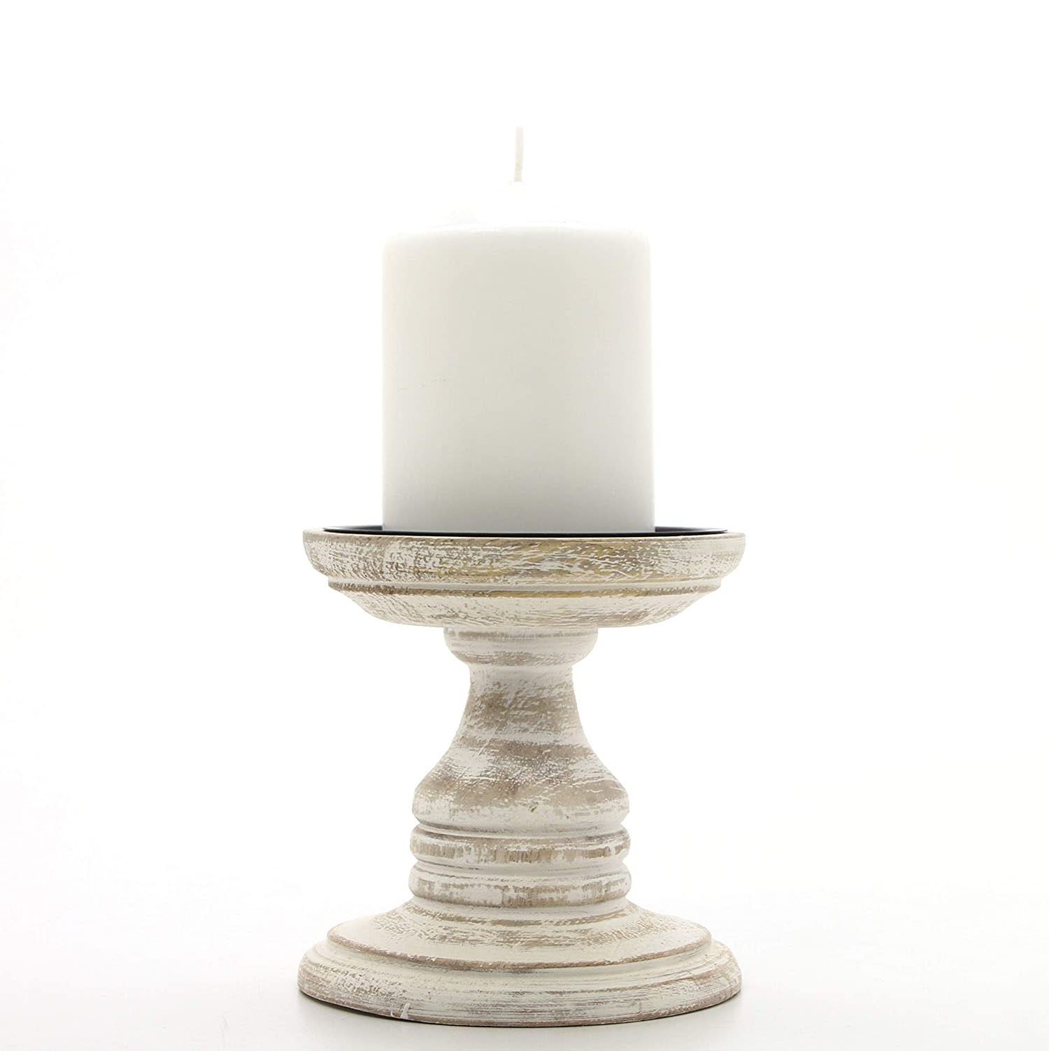 White Wood Pillar Holders | Candle Stand Wood Pillar Stand | Wooden Handcrafted Candle Stand