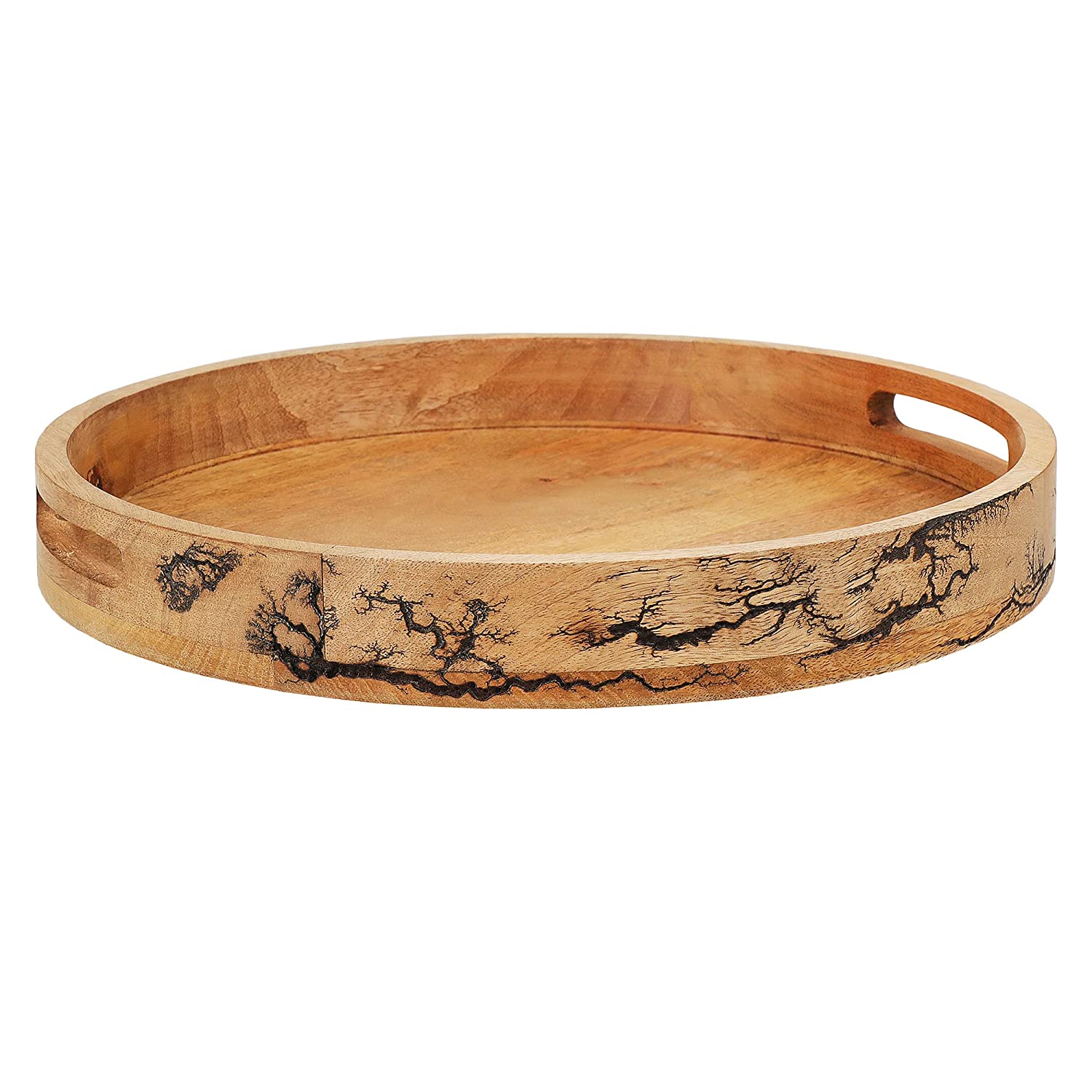 Standard Wooden Large Round Serving Tray with Handles | Handcrafted Serving Tray with Engraved Design