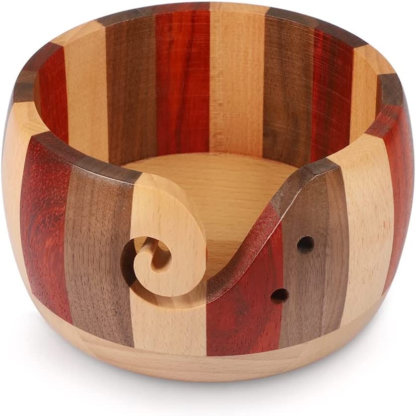 Handcrafted Brown Wooden Yarn Bowl for Knitting Crocheting Accessories