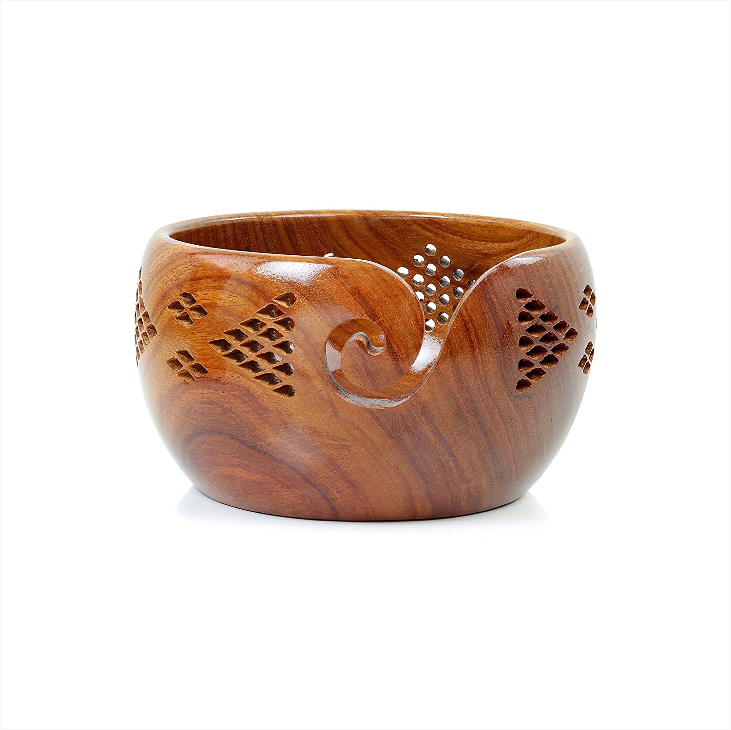 Premium Handcrafted Rosewood Yarn Bowls for Knitting, Crochet, Sewing &  Crafts - Large
