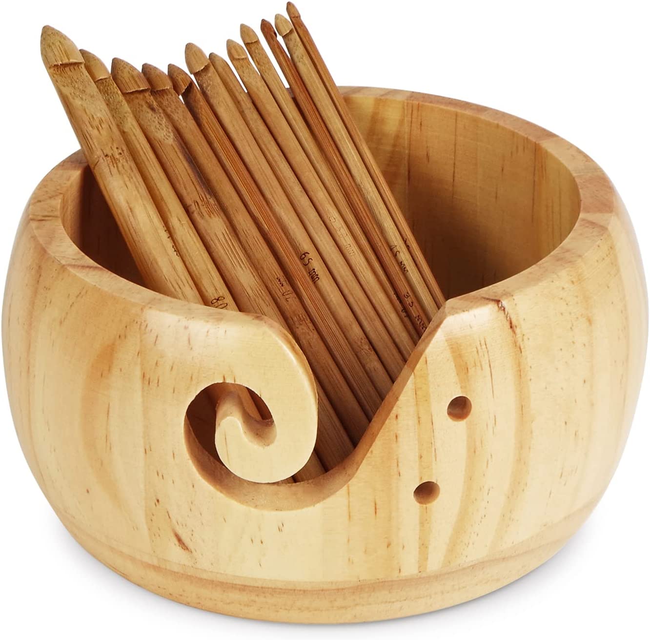 Premium Yarn Bowl Storage with Crochet Hooks Wooden | Classic Yarn bowl for Knitting and Crochet Hooks set | Knitting & Crochet Accessories