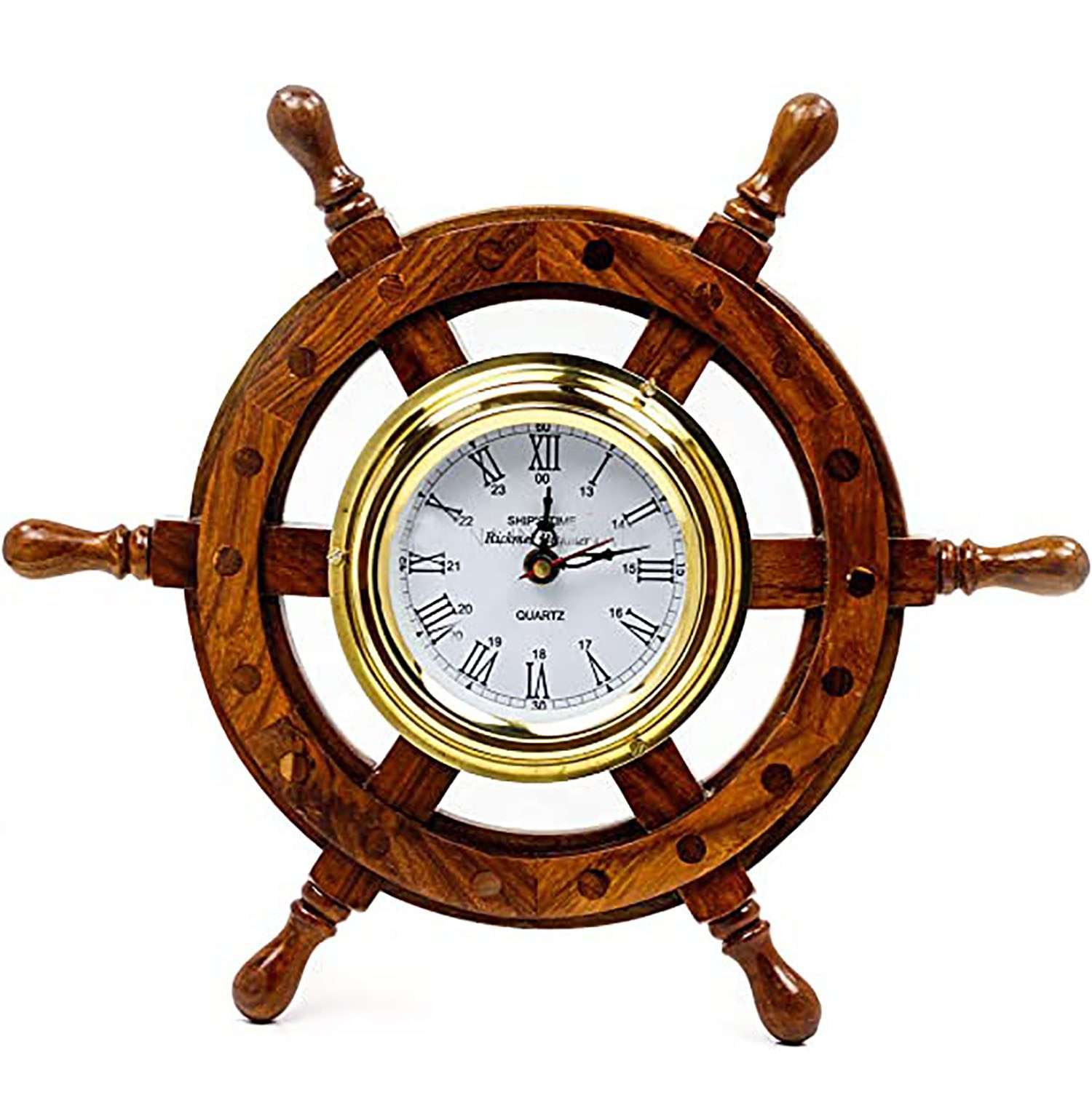 Wooden Crafted Ship Wheel Nautical Brass Wall Clock | Vintage Wall Clock for Home Décor
