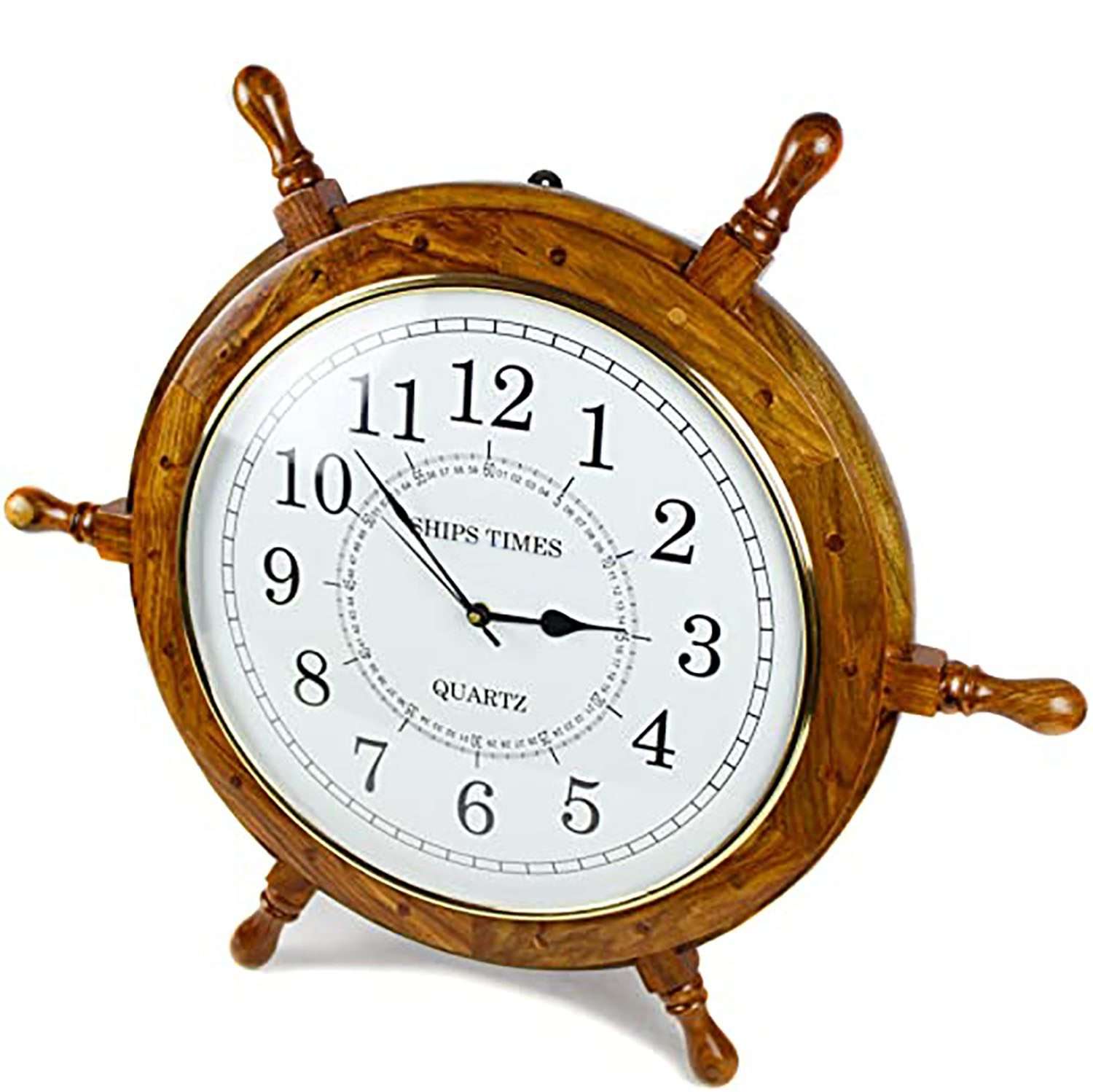 Wooden Handcrafted Nautical Ship Wheel Quartz Wall Clock -Rustic Home Décor