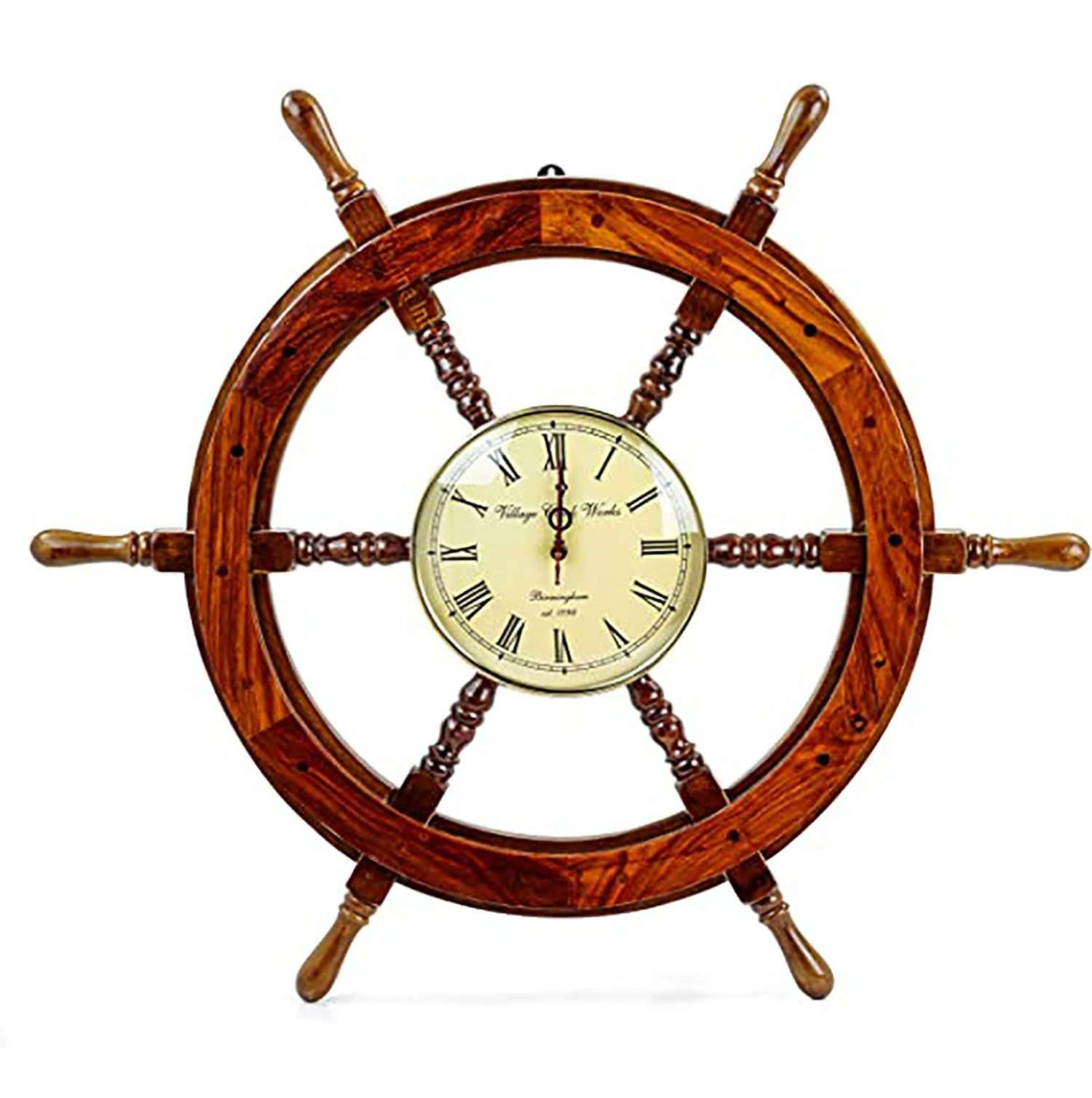 Handcrafted Wooden Ship Wheel with 8″ Clock | Vintage Wall Clock