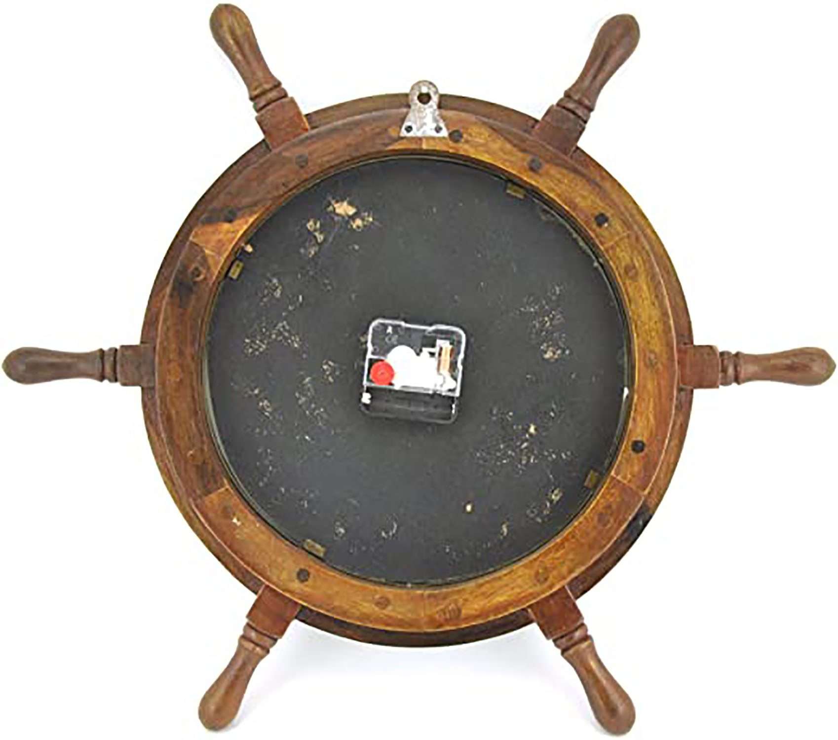Wooden Ship Wheel Wall Clock with Brass Metal Trim – Rustic Home Décor