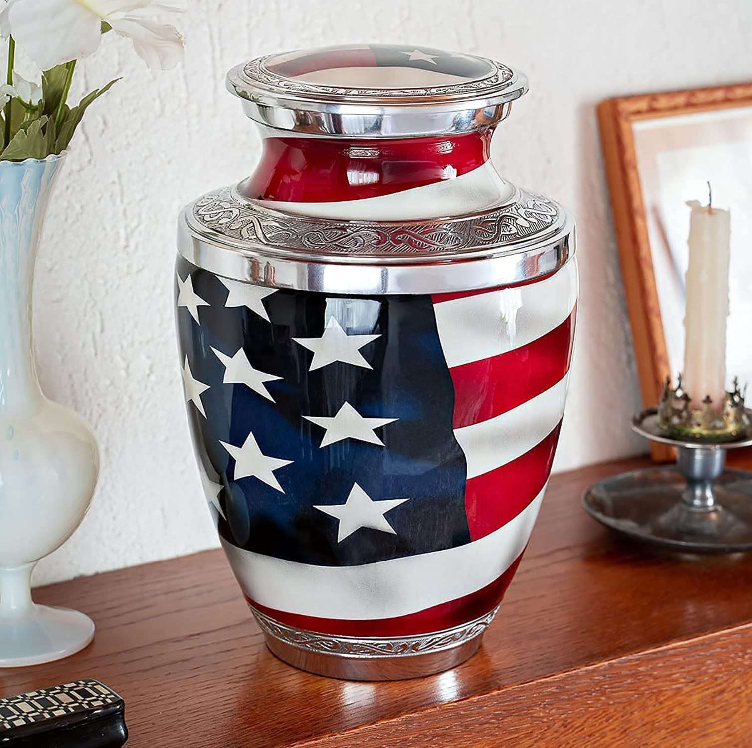 American Flag Veteran Cremation Urn Vase | Handcrafted Royal Urn