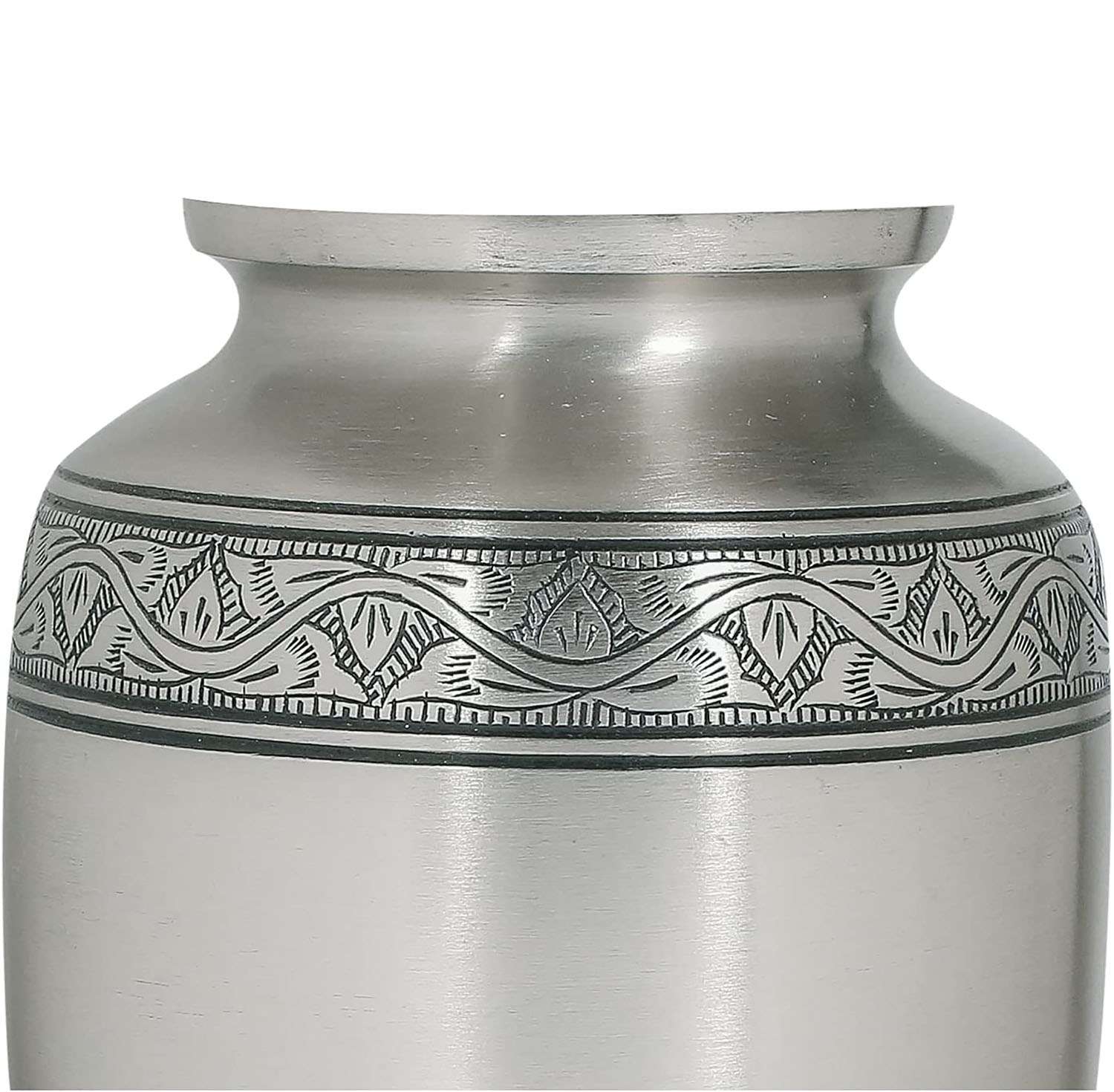 Hand Engraved Cremation Urn for Human Ashes Adult, Beautiful Silver Large Funeral Urn
