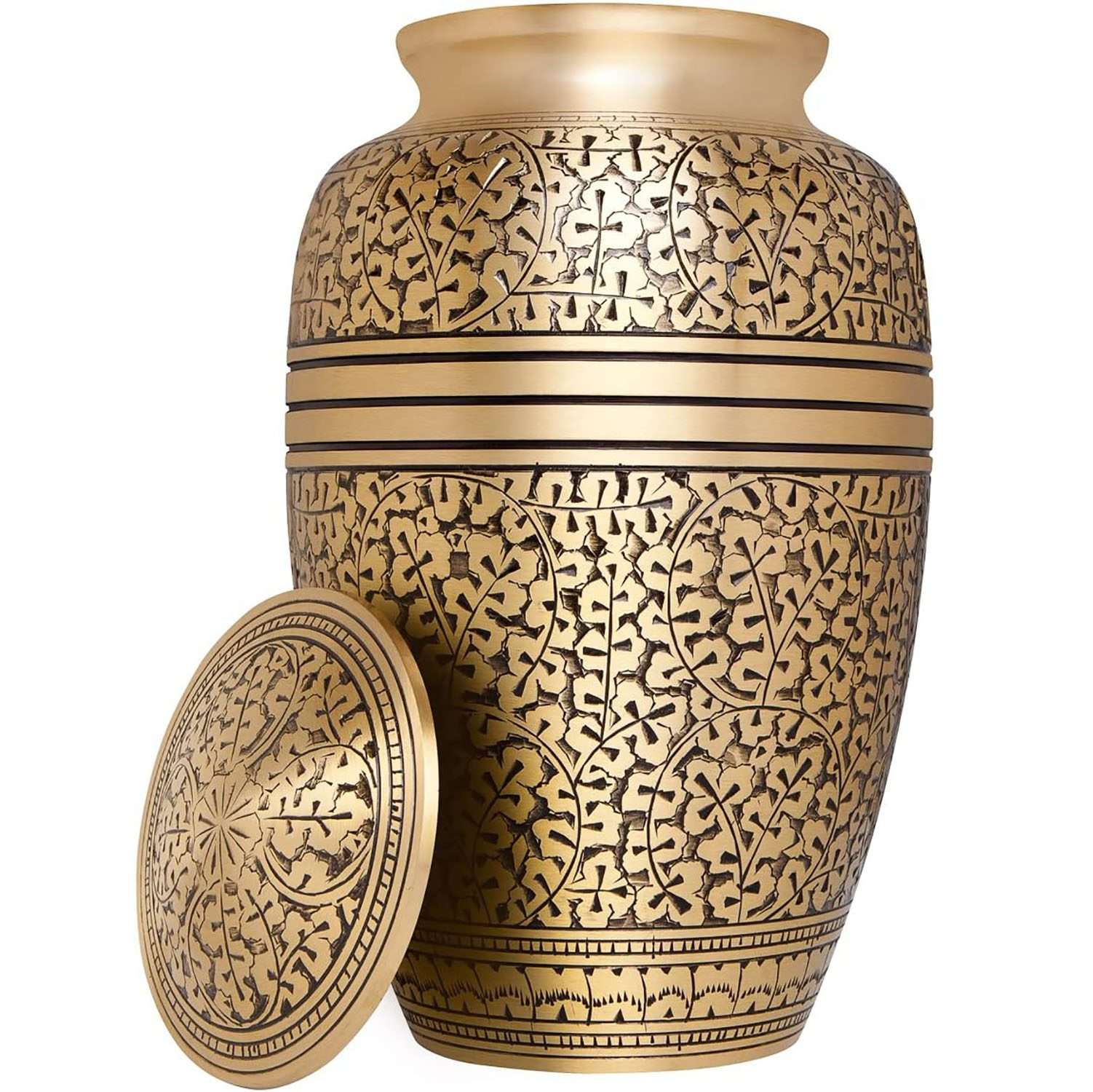 Golden Cremation Urn for Human ashes | Handcrafted Brass Urn