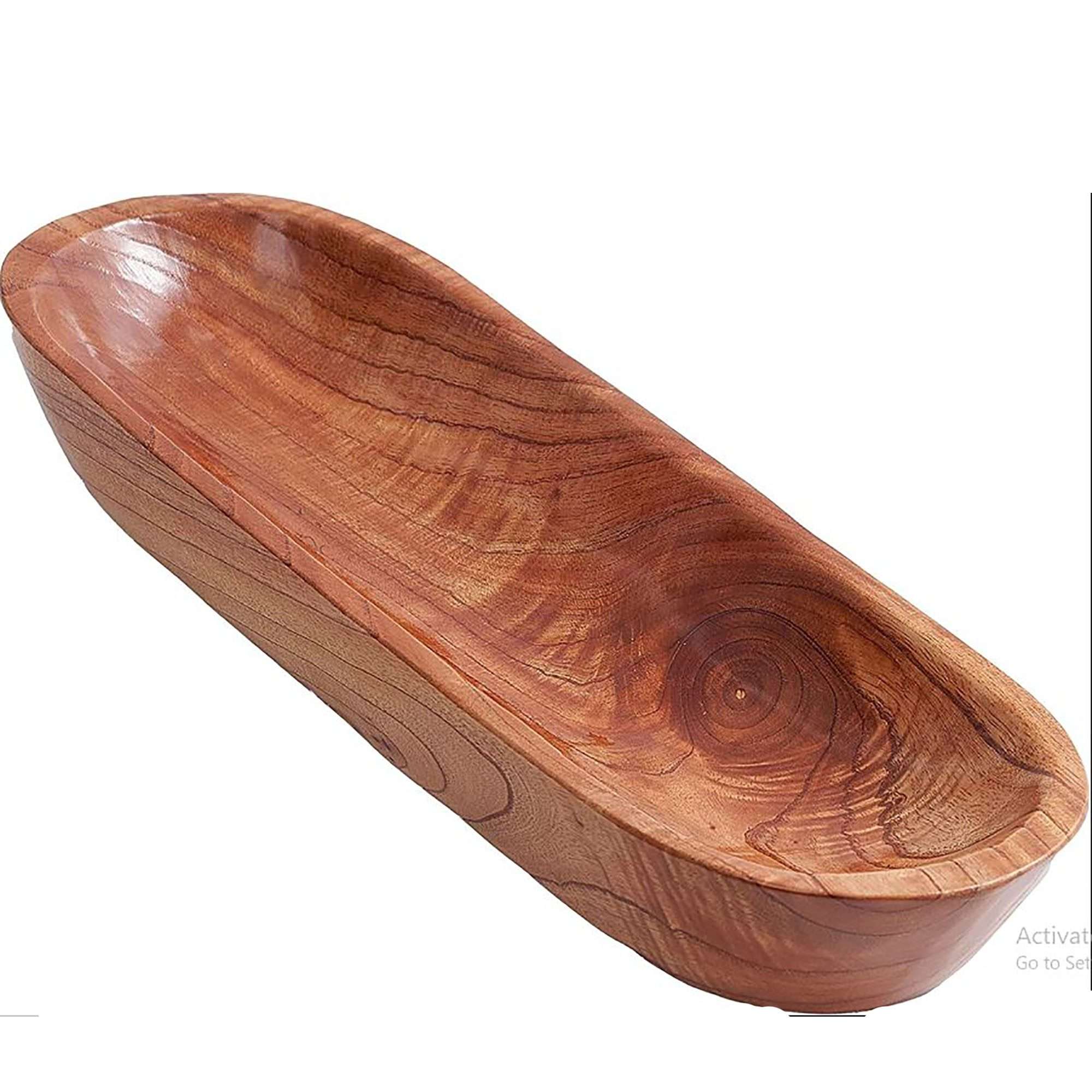 Natural Wooden Dough Bowls For Decor, Long Carved Oval Kitchen Counter Fruit Wood Dough Bowl