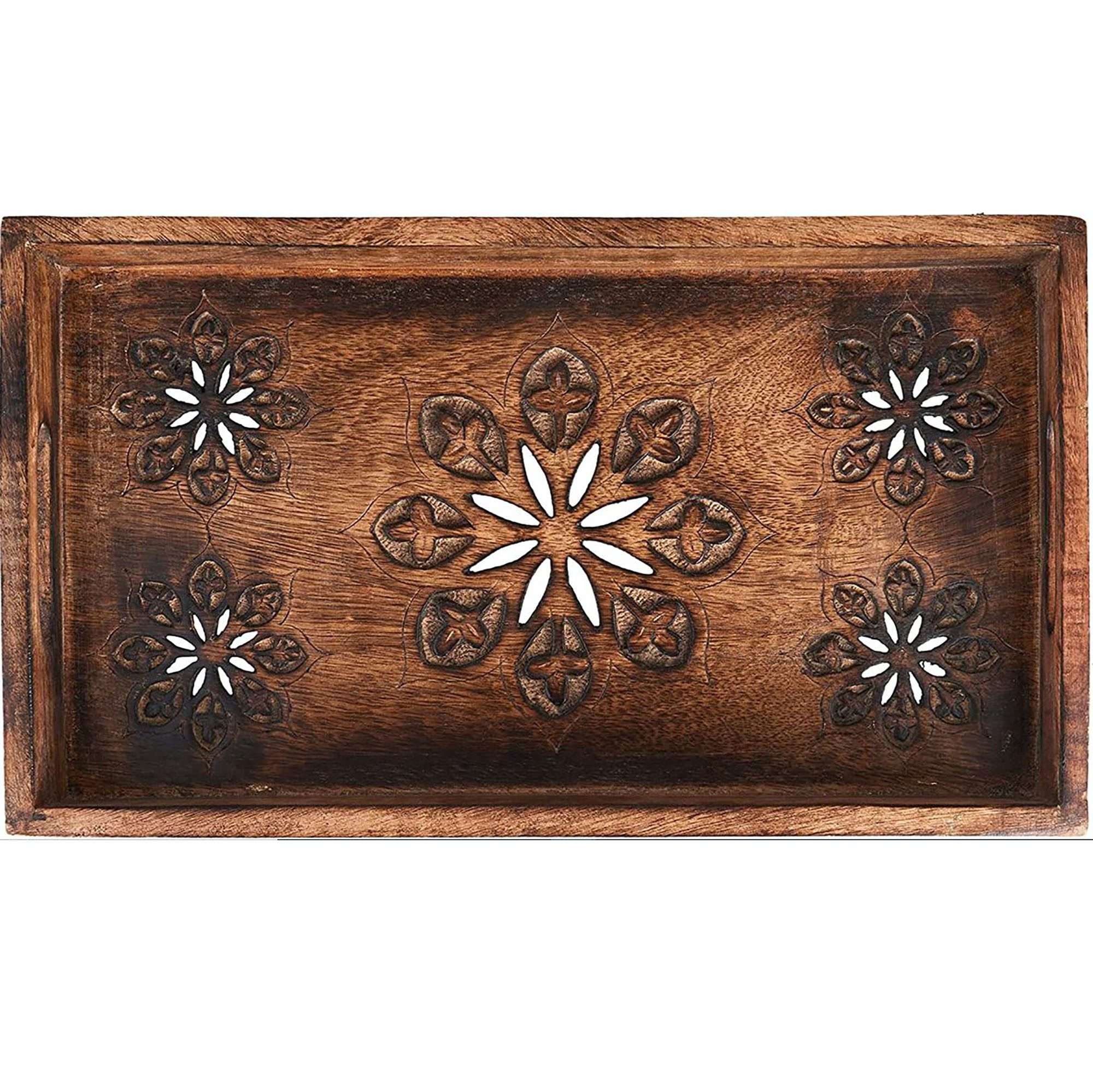 Wooden tray Beautiful | Brown wood polishes serving tray with handles| Indian Wooden serving tray