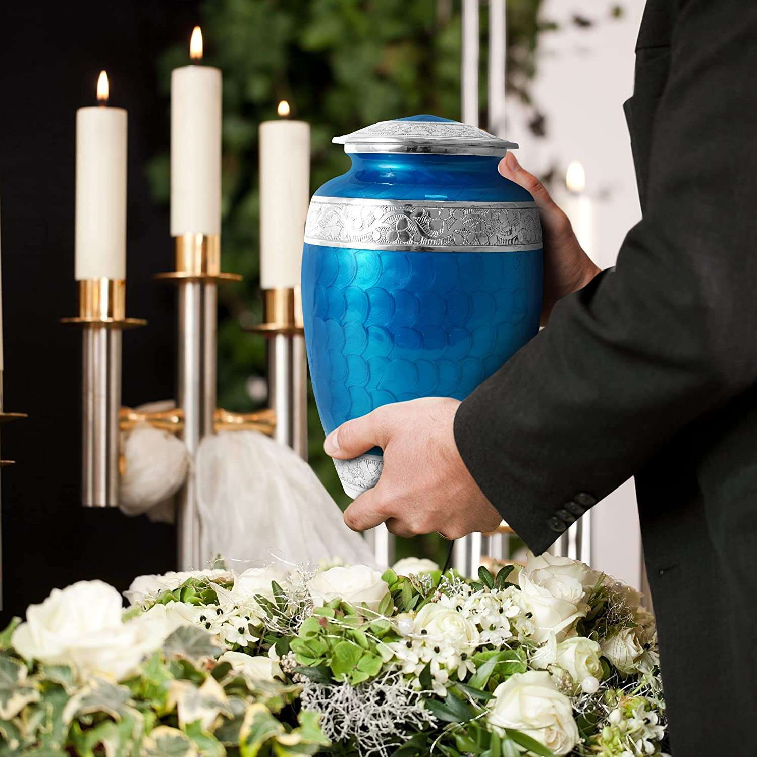 Elegant Large Cremation Urn For Adult | Royal Blue Urn for Ashes