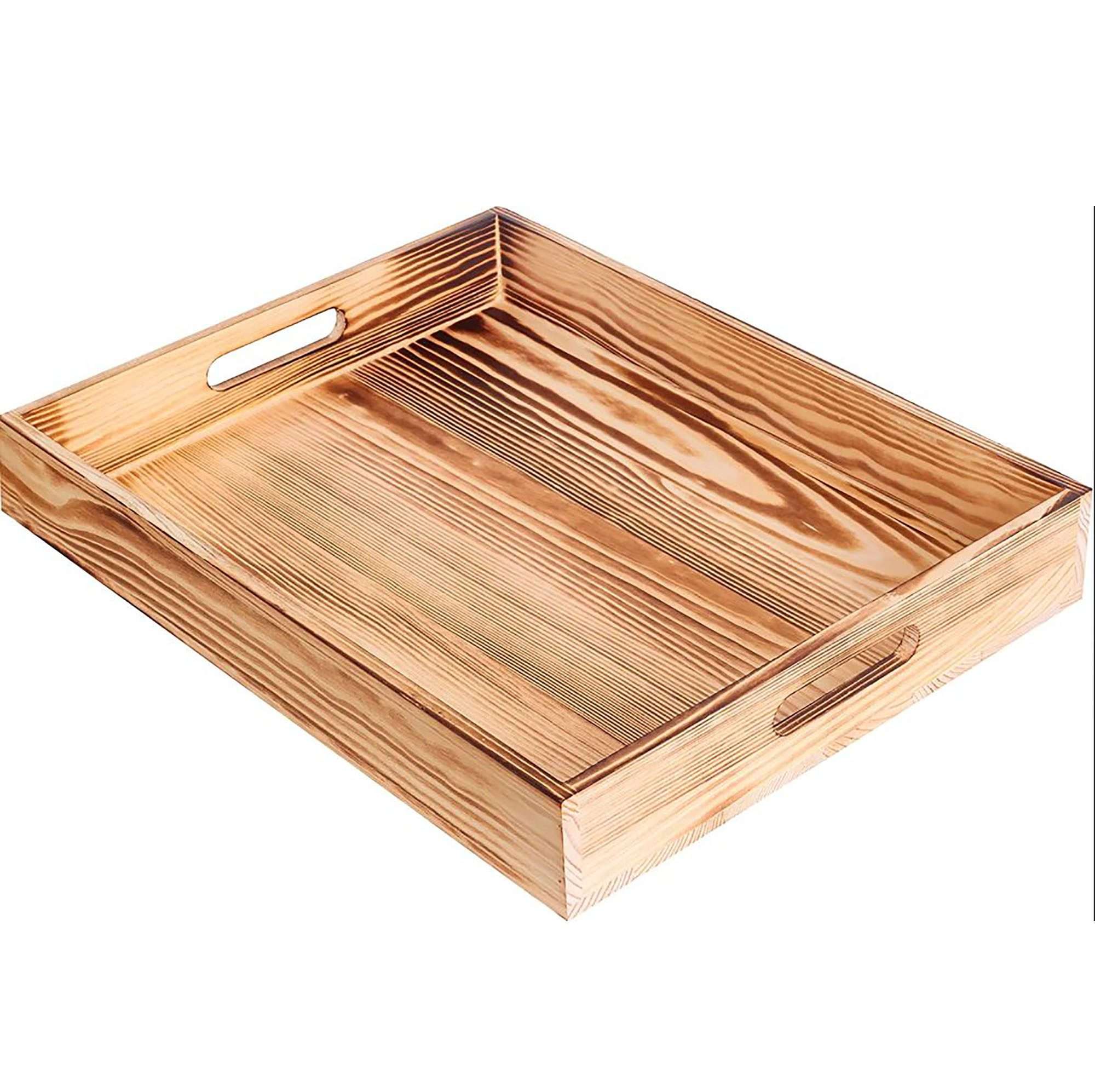 Wooden serving tray for food ,Handcrafted Wood Serving Tray with Handles | Natural Large Serving tray