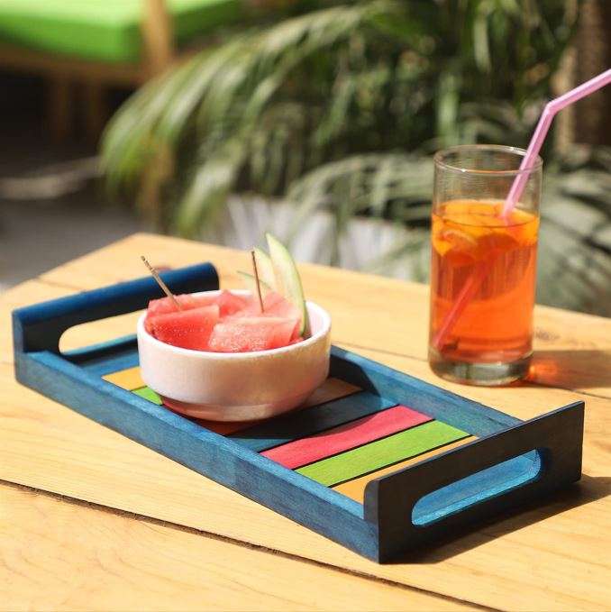Serving Tray Beautiful Decorative Wooden Multicolor  ray | Wood tray for Home decor, cafe