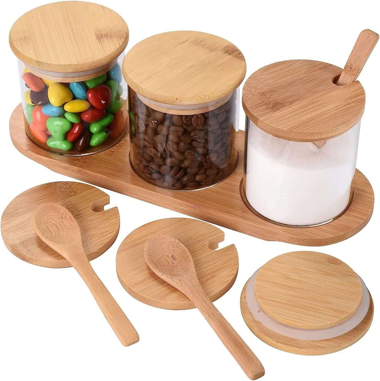 Glass Jars with Wooden Lid for Condiments | Glass jars with wooden lids wholesale