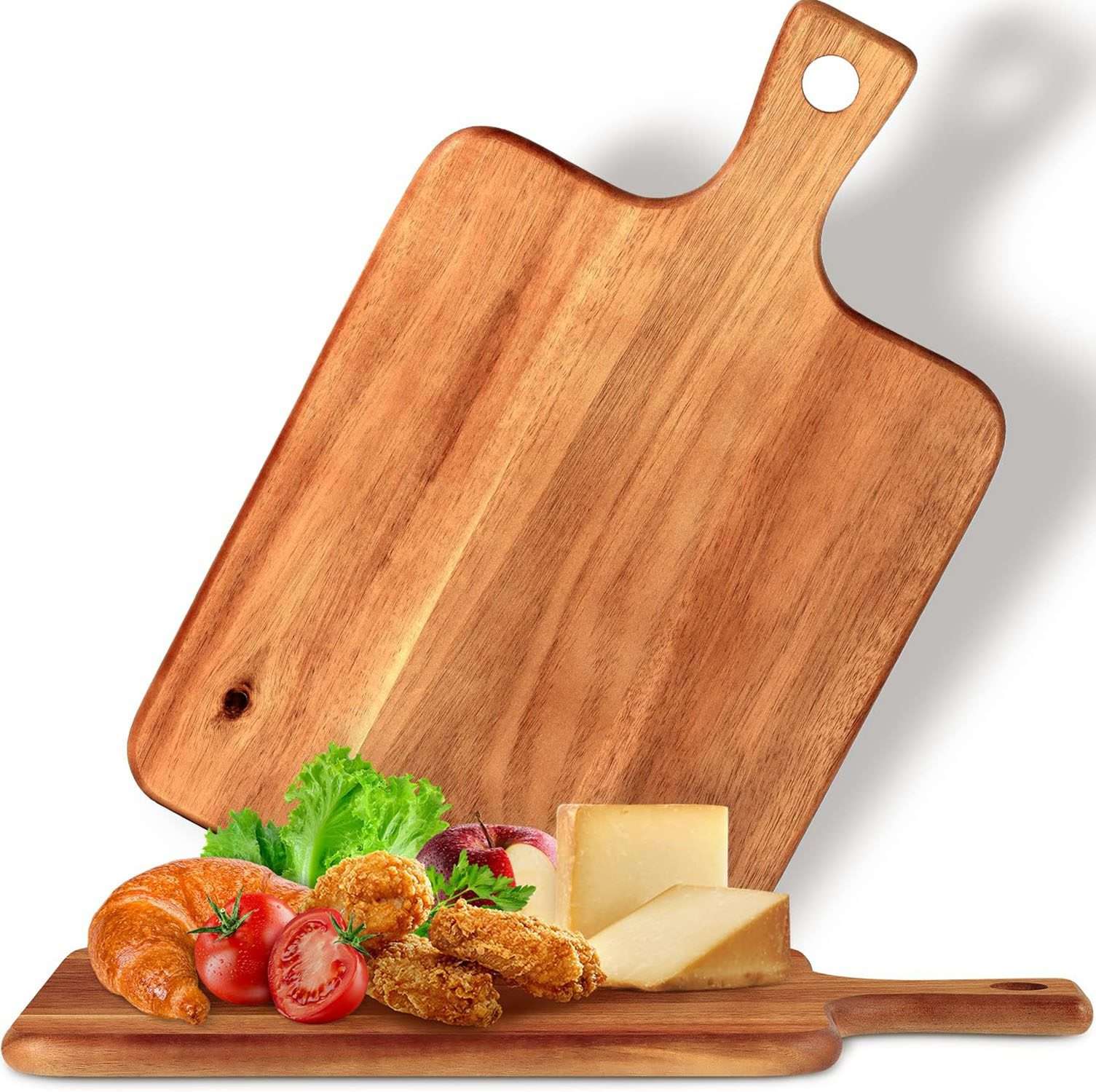 Handcrafted Acacia Wood Cutting Board with Handle |  Rectangular Wooden Cutting Board for Kitchen | Chopping Boards for Meat, Cheese, Bread, Vegetables & Fruits.