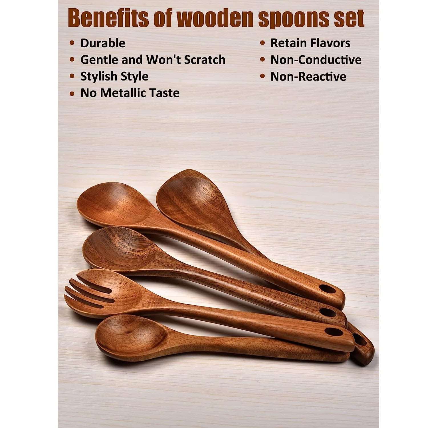 Kitchen Wooden Spoons| Utensils Set for Cooking Serving| Acacia Wood Spoon Cooking Utensils.