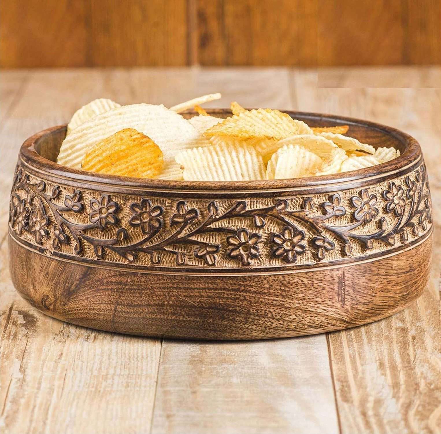 Handcrafted Wooden Serving Tray| Wooden Serving Tray For Snacks Bowl,Salad Bowl |Mango Wood with Hand Carved