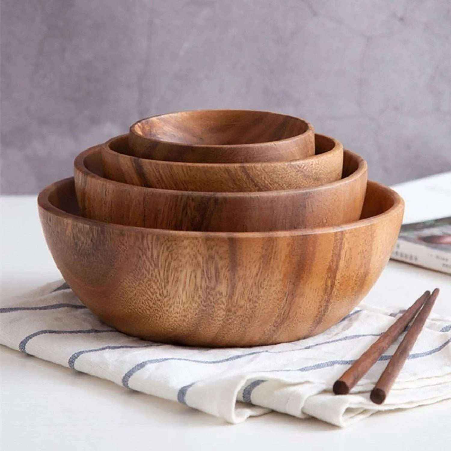 Handcrafted Acacia wooden bowl | Japanese salad bowl | hard wood kitchenware | wooden dishes