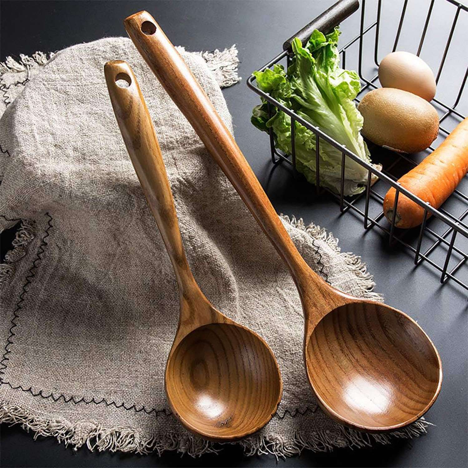 Wooden Spoon Ladle for Cooking | 14 inch Long | Kitchen Cooking Spoon & 11 inch Best Wood Spoons | Large Deep Serving Spoons | Soup Ladles Set