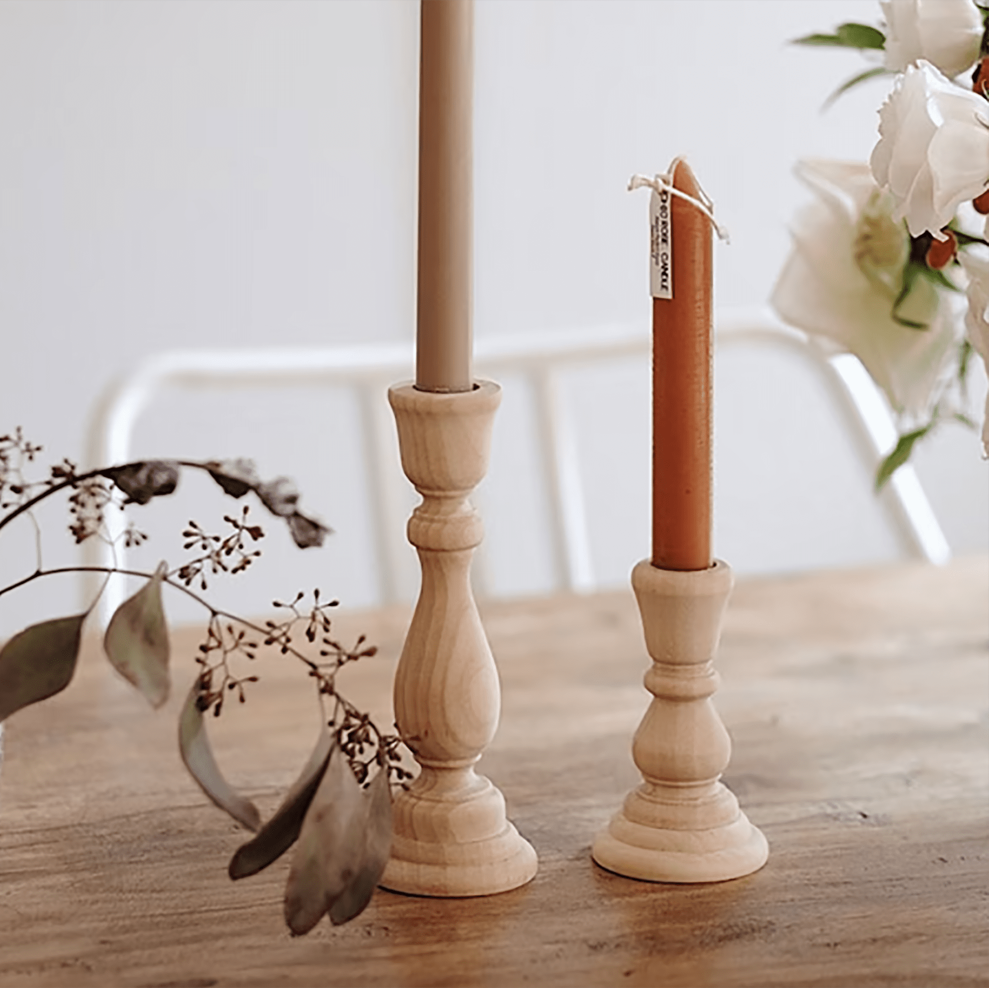 Classic Vintage Wooden Candlestick Holder | Handmade Wood Candle Holder Set | Dinner Table |