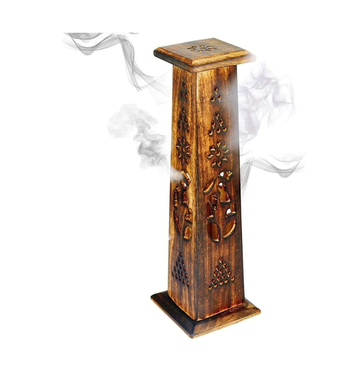 Handcrafted Carving Sheesham Wood/Square Tower Shaped Incense Stick Holder
