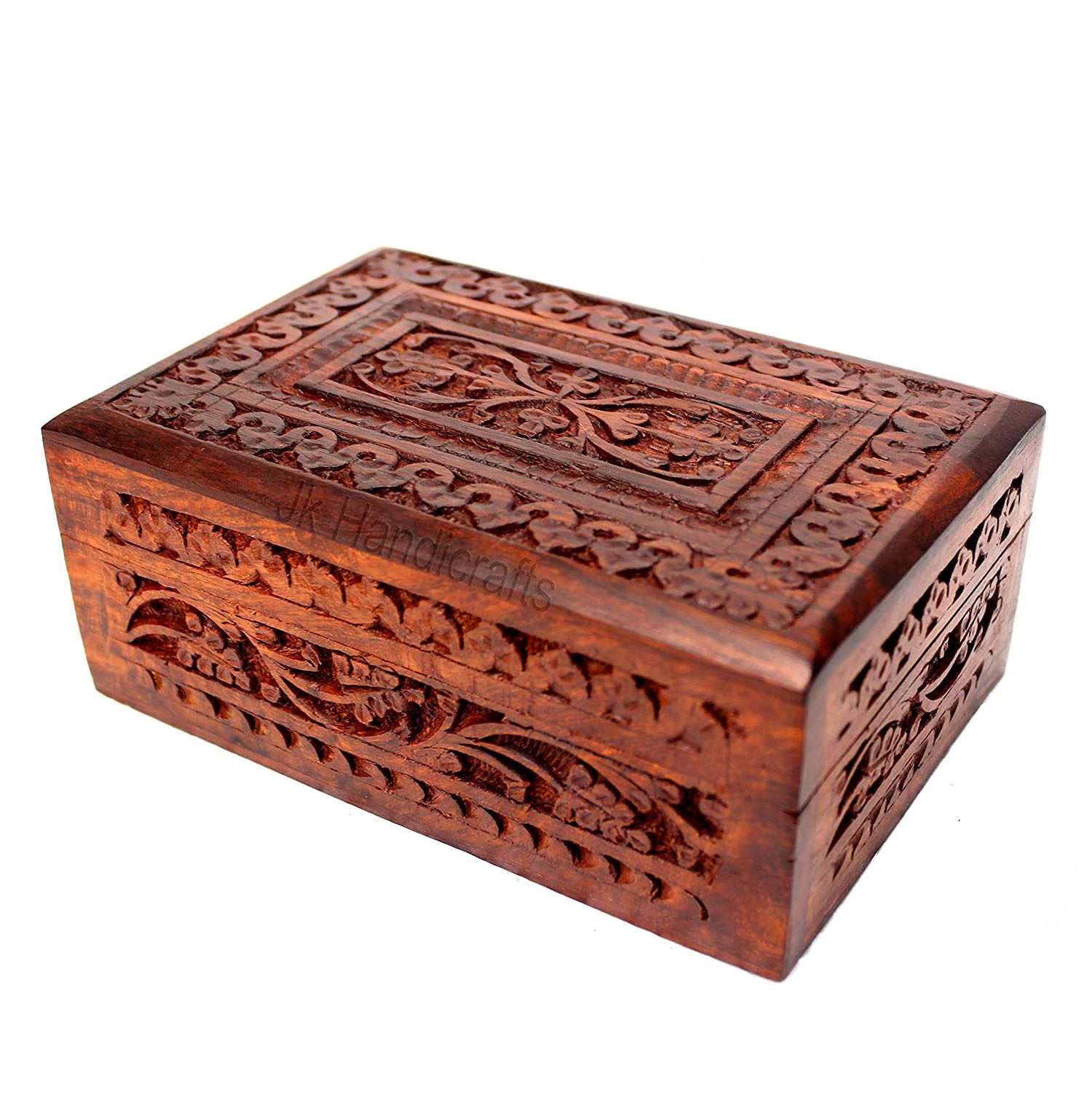 Handmade Wooden Jewellery Box for Women | Wood Jewel Organizer | Hand Carved with Intricate Carvings | Gift Items |