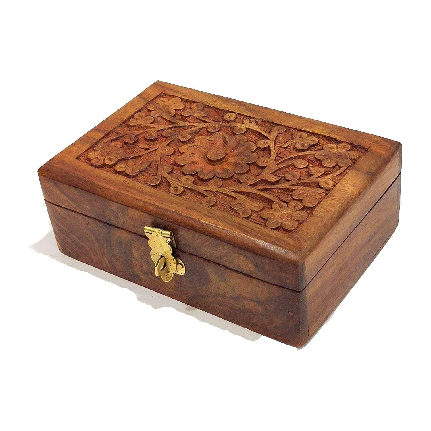 Handmade Wooden Jewellery Box for Women | Wood Jewel Organizer | Hand Carved with Intricate Carvings | Gift Items