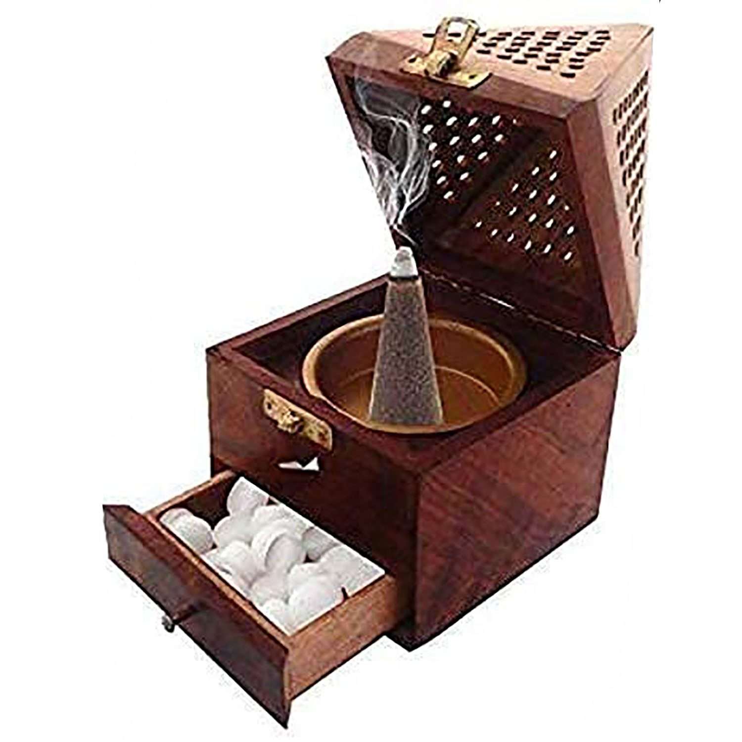 Wooden Pyramid Shape Incense Sticks Holder | Wooden Incense Box Ash Catcher | Home Fragrance Stand Holder | Agarbatti & Dhoop Dan Brown