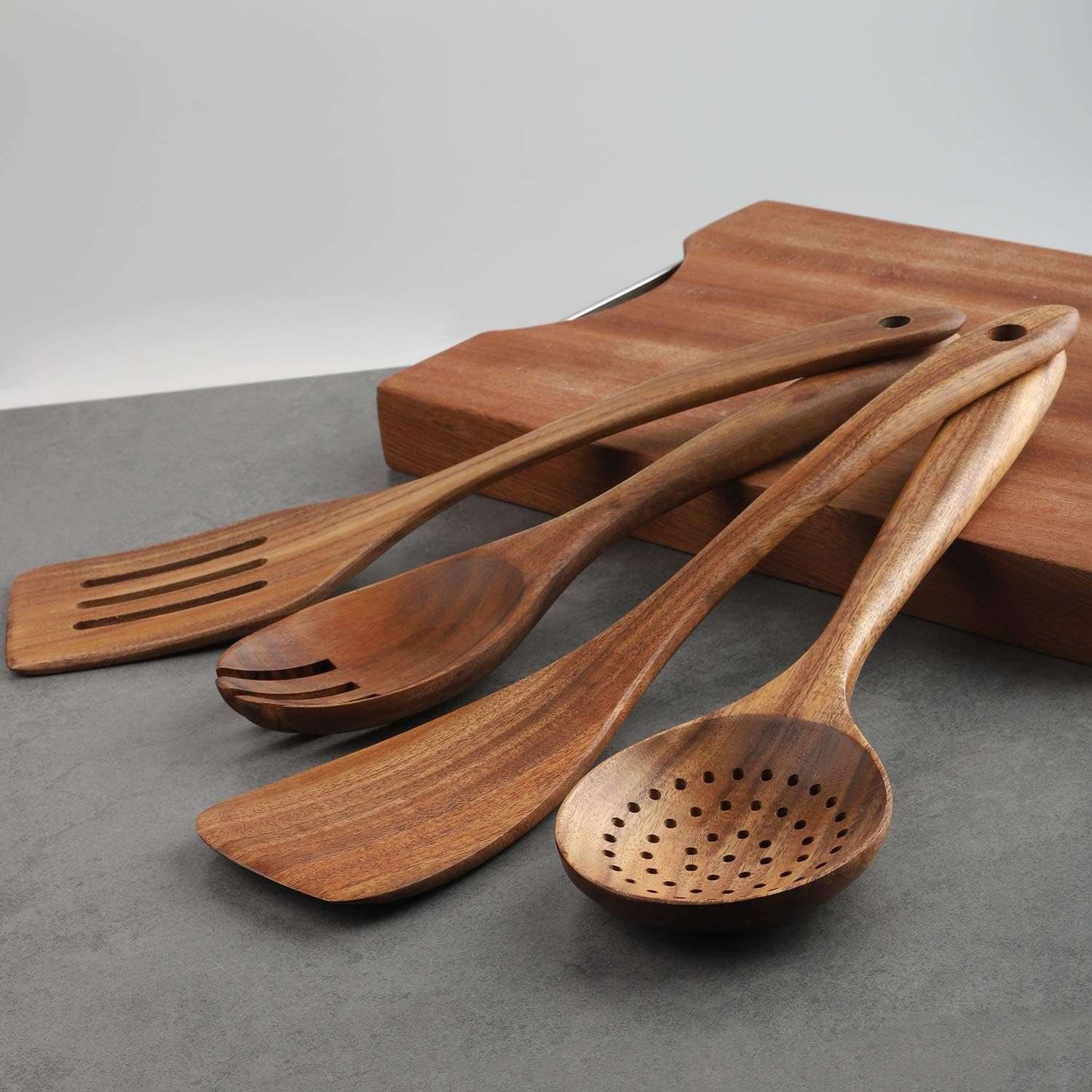 Wooden Cooking Utensils | Set 4-Piece | Wood Kitchen Utensil Set for Non Stick