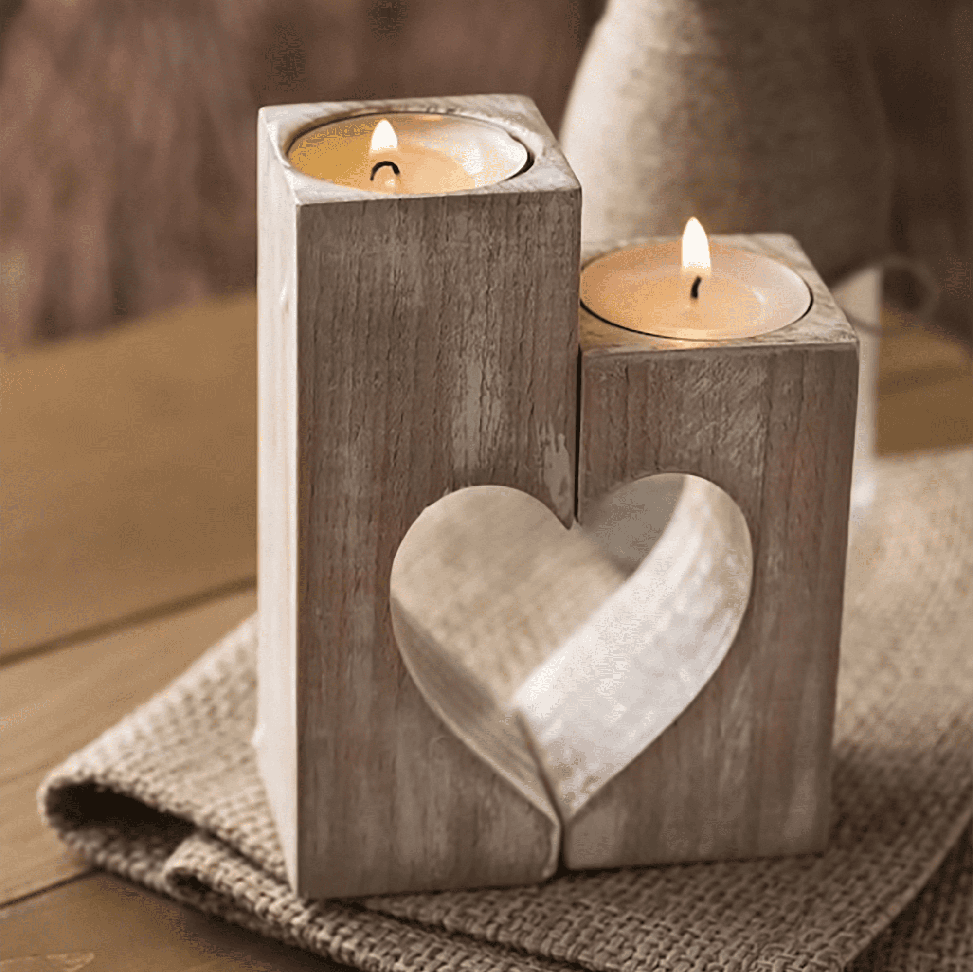 Wood Candle Holders | Heart Shape Mother’s Day Gift | Rustic Wooden Decorative Tealight Candles | Wedding Gift | Home Decorations Gift