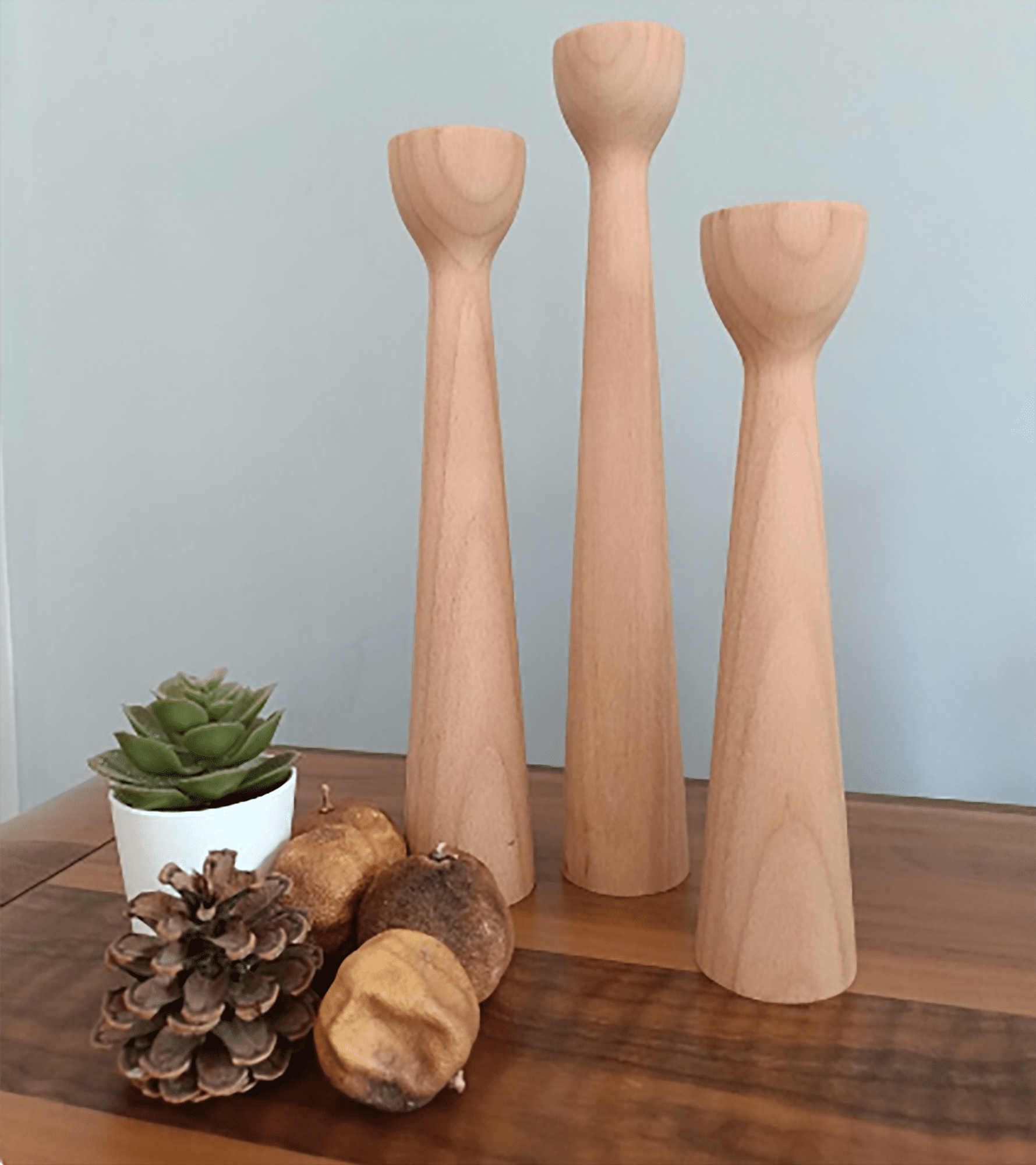 Handmade Naturel Wooden Candle Holder | Elegant Decorative Candle Stick | Handpainted Home Gift | Tealight Candles  | Set of 3