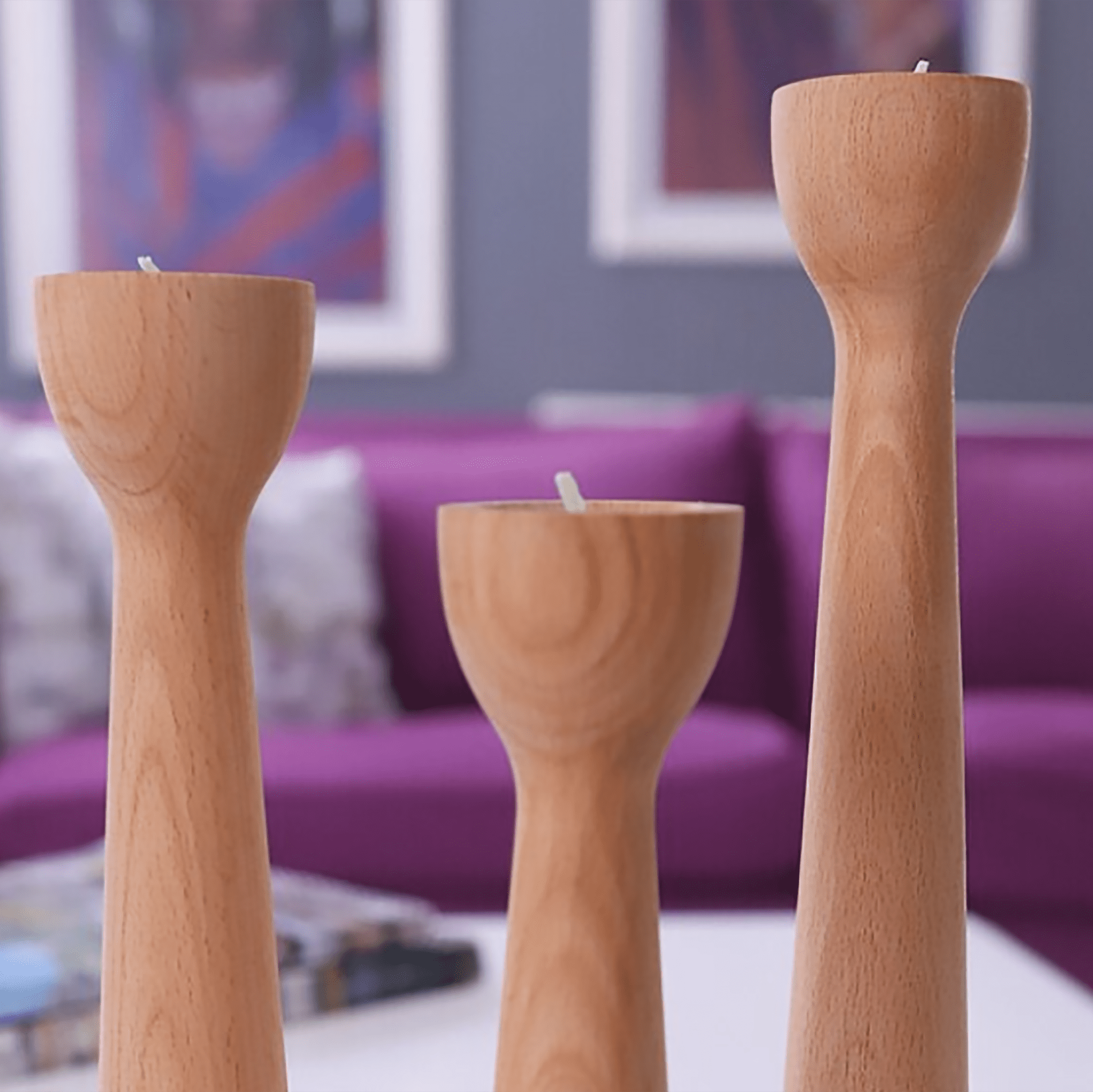 Handmade Naturel Wooden Candle Holder | Elegant Decorative Candle Stick | Handpainted Home Gift | Tealight Candles  | Set of 3