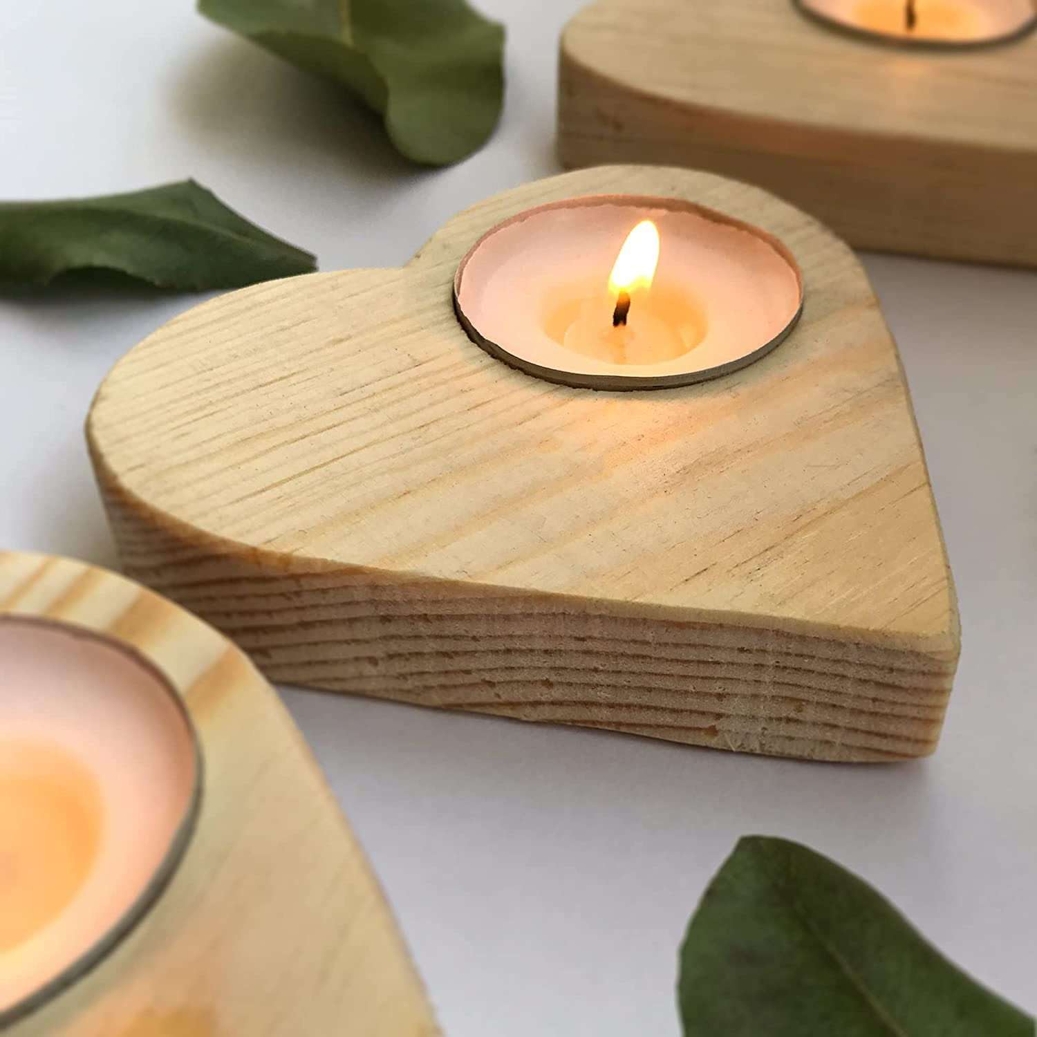 Tea Light Candle Holders – Pack of 6 Wood Candle Holders – Centerpieces Tea Light Holders -Romantic Decor (White Candle)