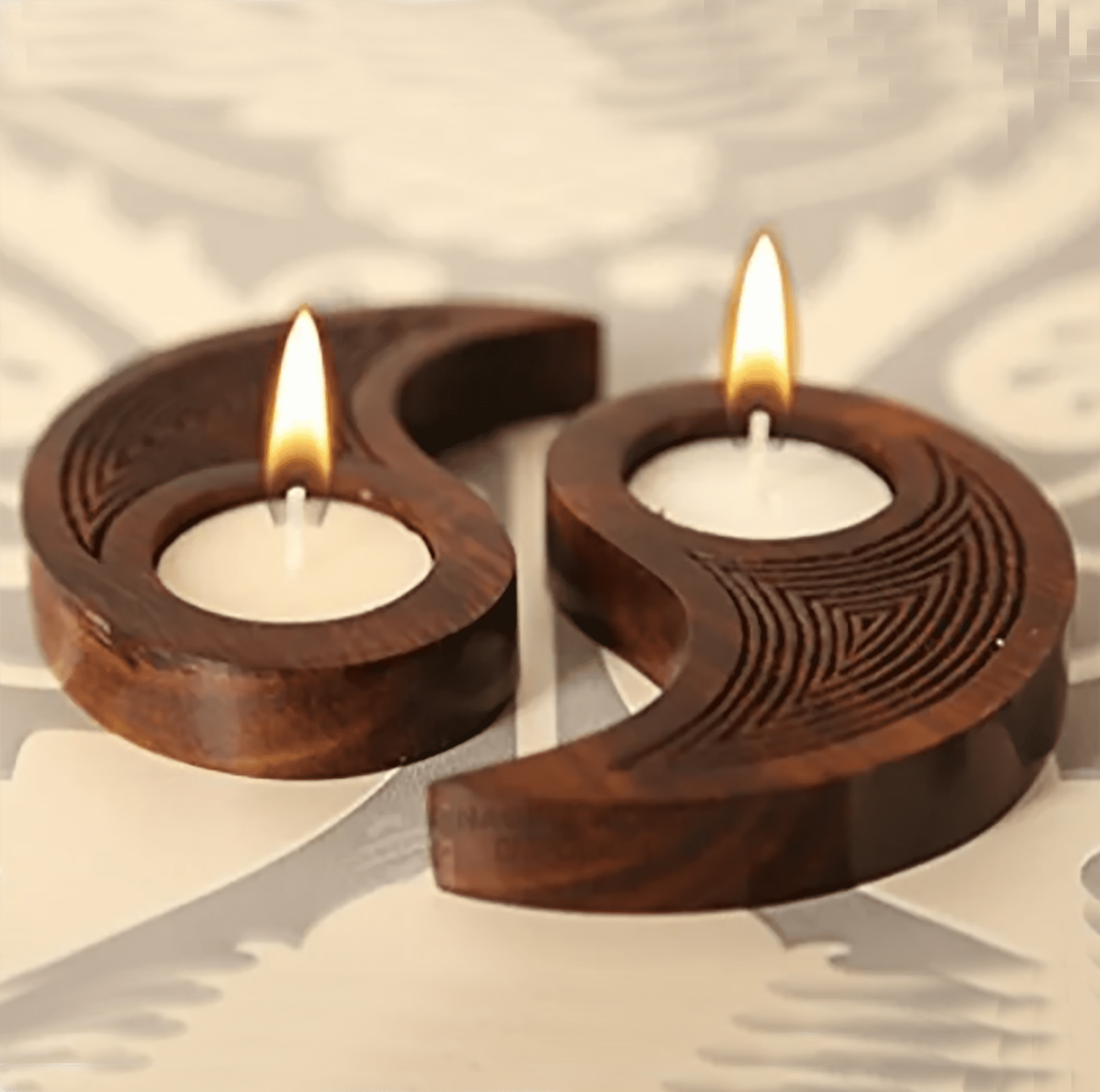 Wooden Tea Light Holder Hand Carved | Diwali and Christmas Gift Idea | Home and Gift | Includes Tea Light (Pack of 2)