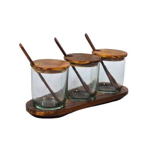 Glass Storage Jars Set | Handcrafted Wooden lid Glass Jars