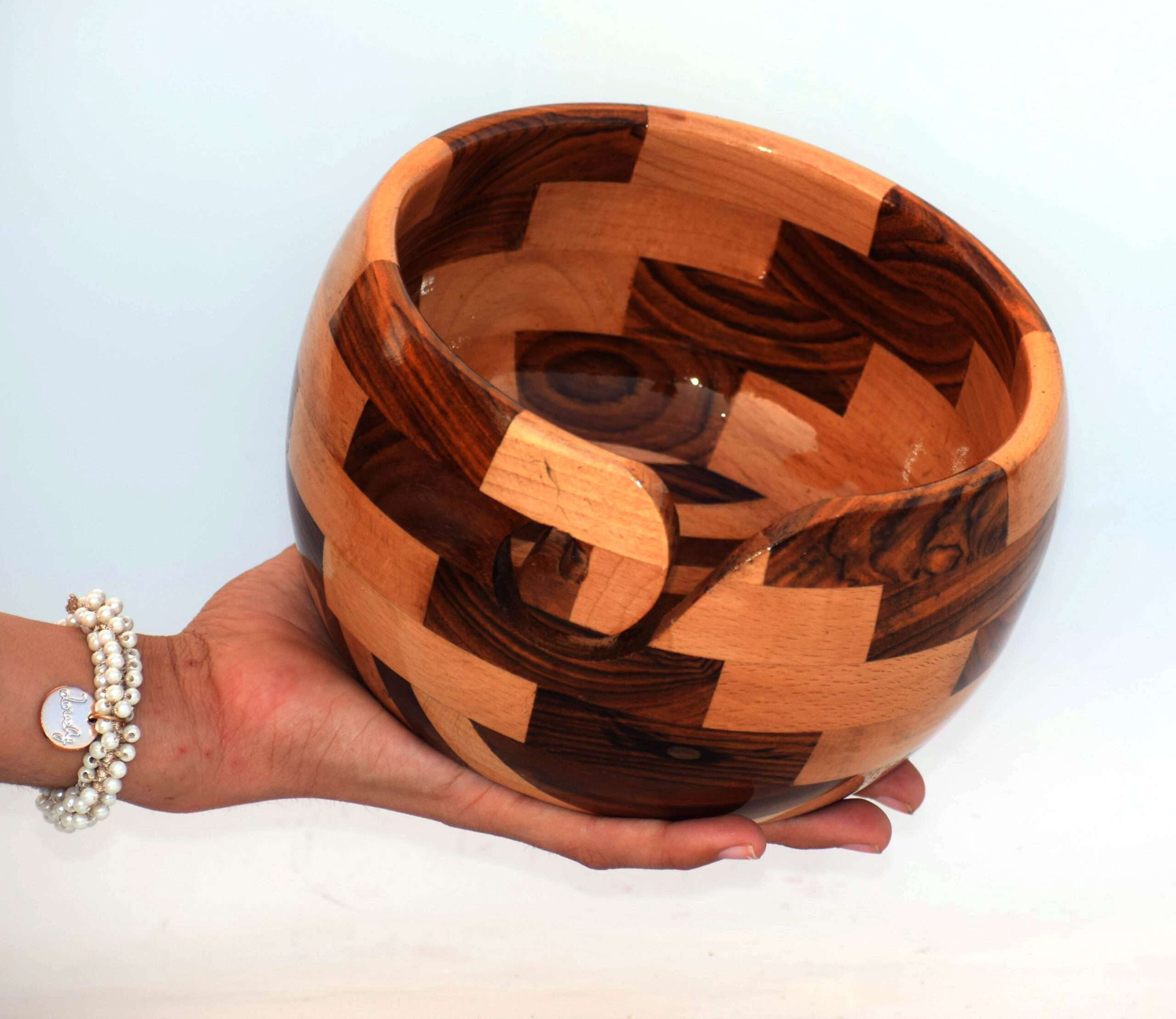 Wooden Yarn Bowl | Handcrafted Knitting Crochet Holder with Spiral Yarn Dispensor | Knitting & Crochet Accessories