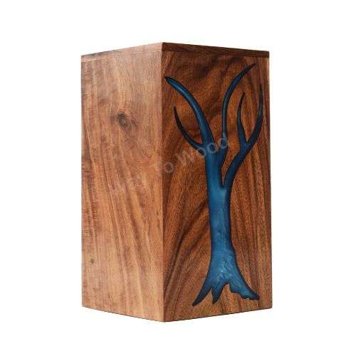 Handcrafted Wooden URN with Raisin Inlay Tree design | Urn Box For human ashes| NYB-02